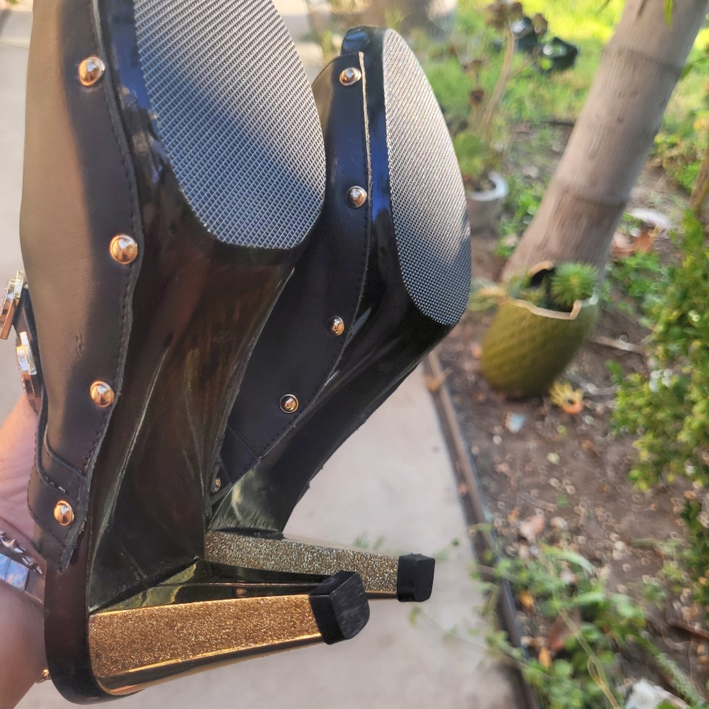 Dior Black Leather Mules with Gold Accent Heels - Picture 6 of 15